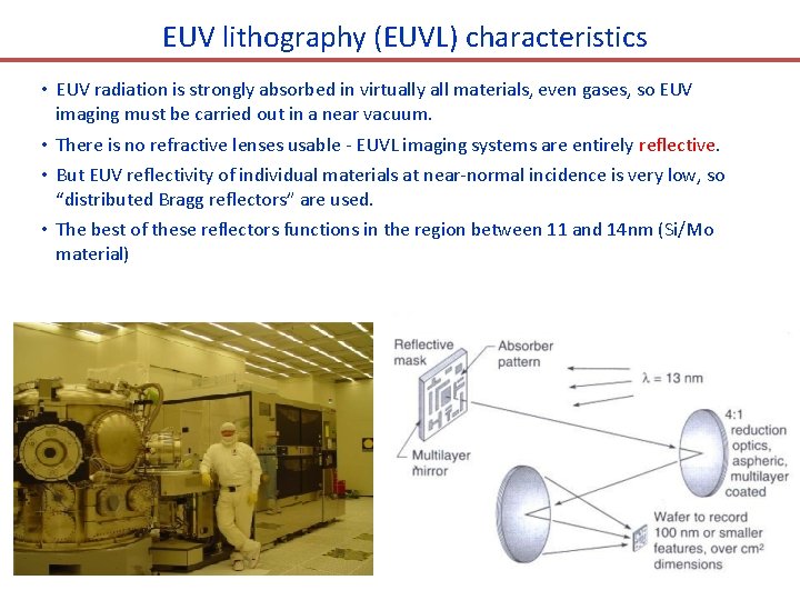 EUV lithography (EUVL) characteristics • EUV radiation is strongly absorbed in virtually all materials,