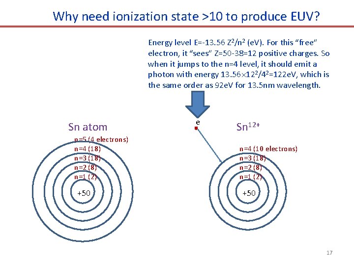 Why need ionization state >10 to produce EUV? Energy level E=-13. 56 Z 2/n