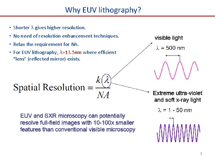 Why EUV lithography? • • Shorter gives higher resolution. No need of resolution enhancement