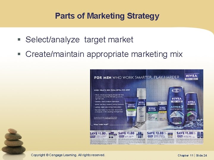 Parts of Marketing Strategy § Select/analyze target market § Create/maintain appropriate marketing mix Copyright