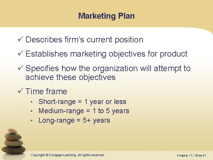 Marketing Plan ü Describes firm’s current position ü Establishes marketing objectives for product ü