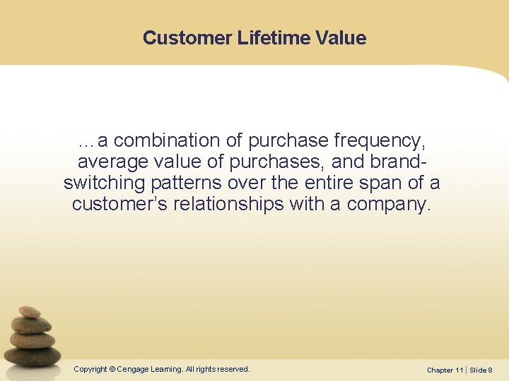 Customer Lifetime Value …a combination of purchase frequency, average value of purchases, and brandswitching