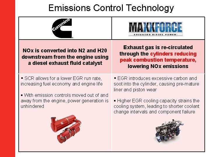 Emissions Control Technology NOx is converted into N 2 and H 20 downstream from