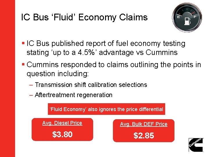 IC Bus ‘Fluid’ Economy Claims § IC Bus published report of fuel economy testing