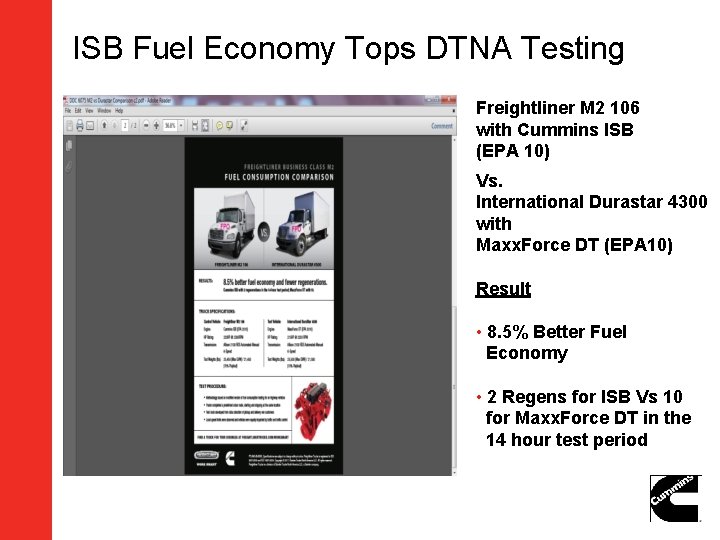 ISB Fuel Economy Tops DTNA Testing Freightliner M 2 106 with Cummins ISB (EPA