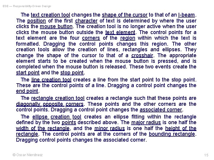 ESE — Responsibility-Driven Design The text creation tool changes the shape of the cursor