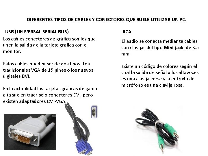 DIFERENTES TIPOS DE CABLES Y CONECTORES QUE SUELE UTILIZAR UN PC. USB (UNIVERSAL SERIAL