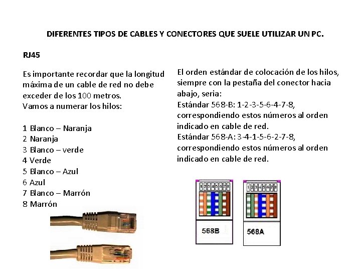 DIFERENTES TIPOS DE CABLES Y CONECTORES QUE SUELE UTILIZAR UN PC. RJ 45 Es
