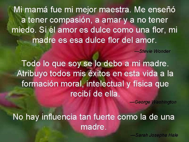 Mi mamá fue mi mejor maestra. Me enseñó a tener compasión, a amar y