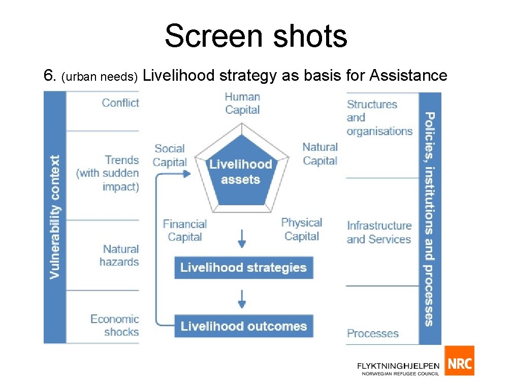 Screen shots 6. (urban needs) Livelihood strategy as basis for Assistance 