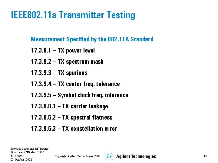 IEEE 802. 11 a Transmitter Testing Measurement Specified by the 802. 11 A Standard
