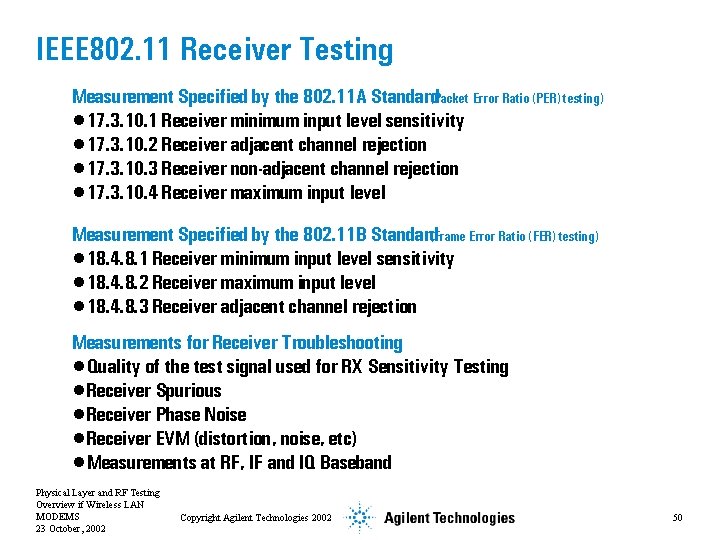 IEEE 802. 11 Receiver Testing Measurement Specified by the 802. 11 A Standard(Packet Error