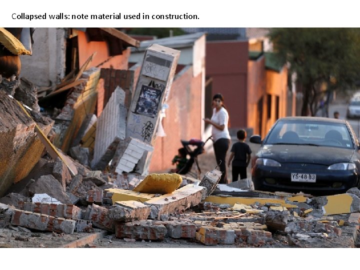 Collapsed walls: note material used in construction. 