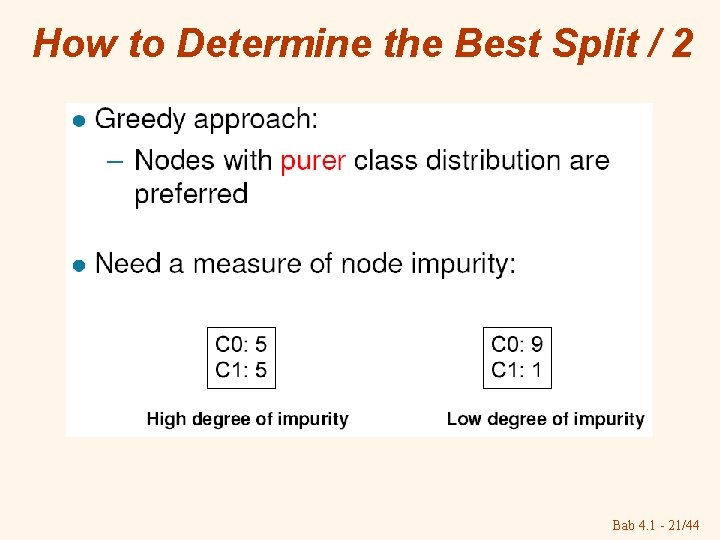 How to Determine the Best Split / 2 Bab 4. 1 - 21/44 