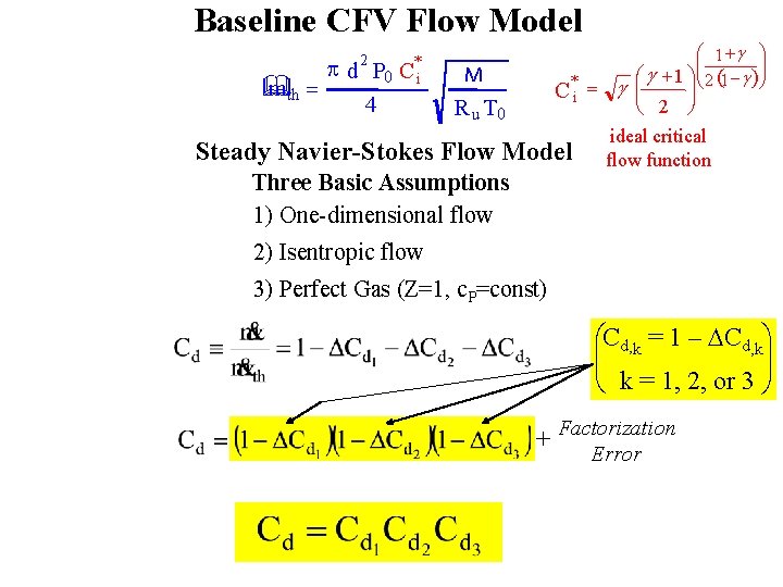 Baseline CFV Flow Model 2 * p d P 0 C i m th
