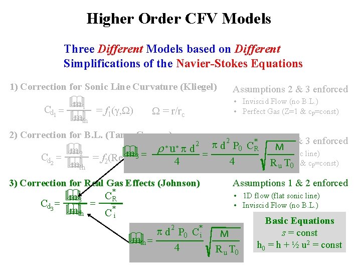 Higher Order CFV Models Three Different Models based on Different Simplifications of the Navier-Stokes