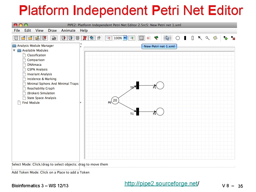Platform Independent Petri Net Editor Bioinformatics 3 – WS 12/13 http: //pipe 2. sourceforge.