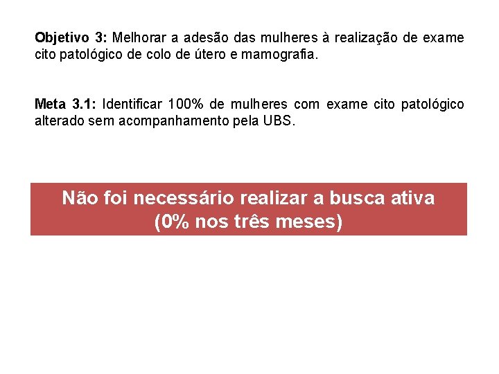 Objetivo 3: Melhorar a adesão das mulheres à realização de exame cito patológico de