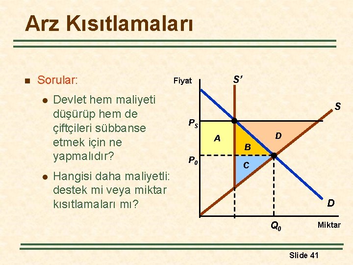 Arz Kısıtlamaları n Sorular: l l Devlet hem maliyeti düşürüp hem de çiftçileri sübbanse