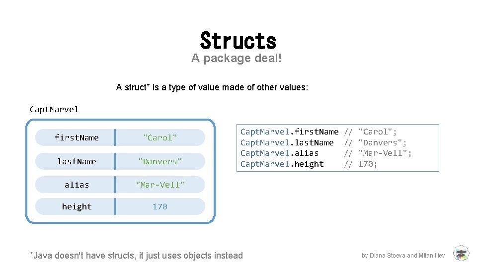 Structs A package deal! A struct* is a type of value made of other Structs A package deal! A struct* is a type of value made of other