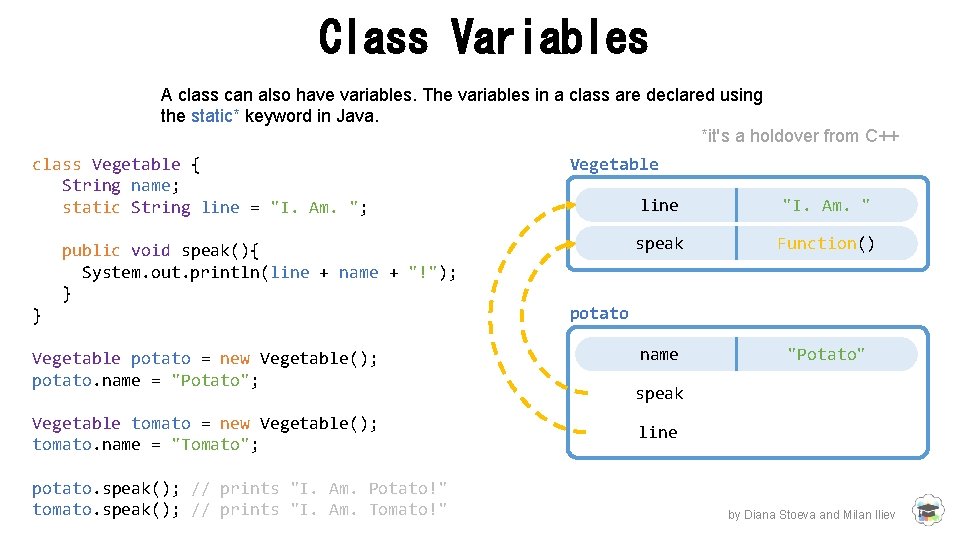 Class Variables A class can also have variables. The variables in a class are Class Variables A class can also have variables. The variables in a class are