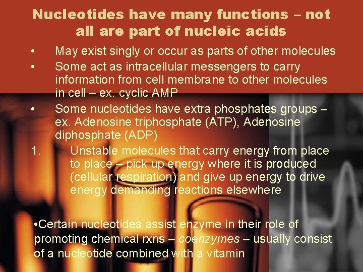 Nucleotides have many functions – not all are part of nucleic acids • •