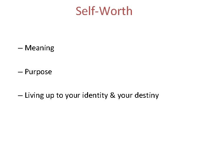 Self-Worth – Meaning – Purpose – Living up to your identity & your destiny