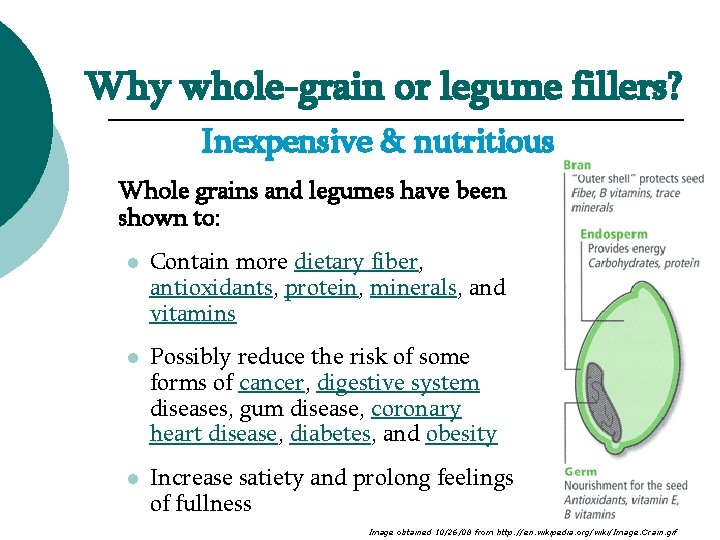 Why whole-grain or legume fillers? Inexpensive & nutritious B Whole grains and legumes have