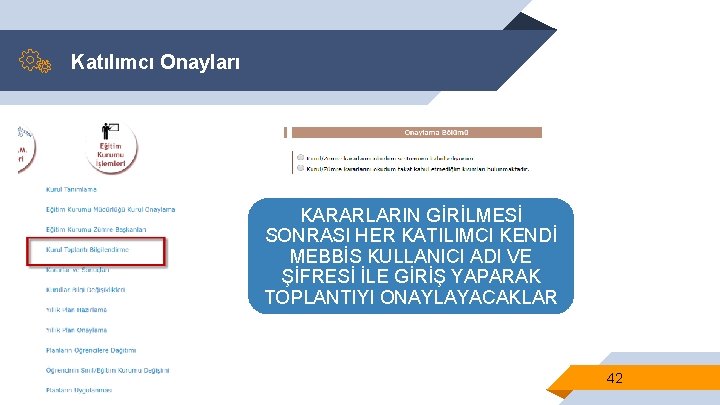 Katılımcı Onayları KARARLARIN GİRİLMESİ SONRASI HER KATILIMCI KENDİ MEBBİS KULLANICI ADI VE ŞİFRESİ İLE