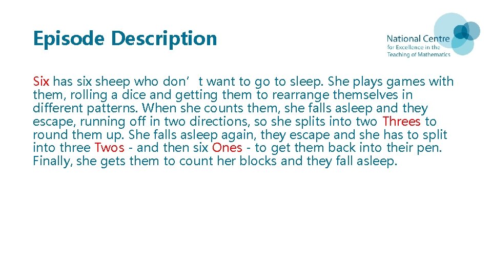 Episode Description Six has six sheep who don’t want to go to sleep. She