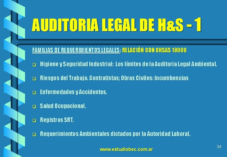 AUDITORIA LEGAL DE H&S - 1 FAMILIAS DE REQUERIMIENTOS LEGALES: RELACIÓN CON OHSAS 18000