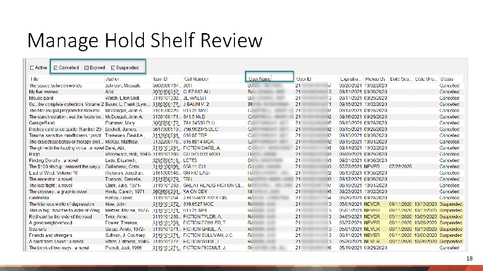 Manage Hold Shelf Review 18 