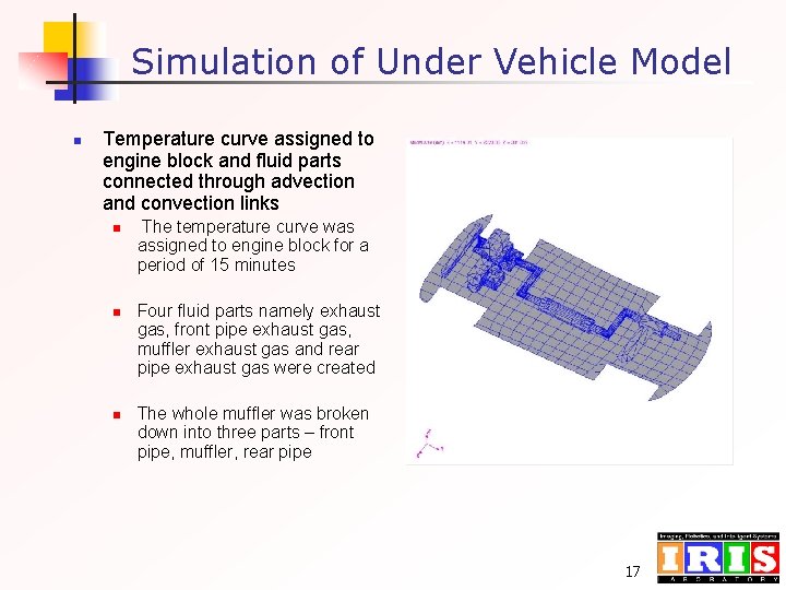 Simulation of Under Vehicle Model n Temperature curve assigned to engine block and fluid