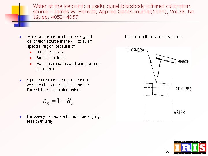 Water at the ice point: a useful quasi-blackbody infrared calibration source – James W.