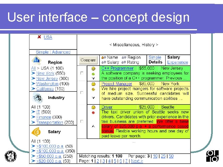 User interface – concept design 