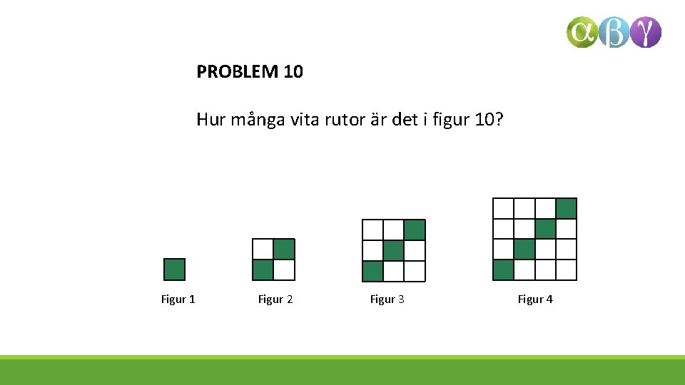 PROBLEM 10 Hur många vita rutor är det i figur 10? Figur 1 Figur