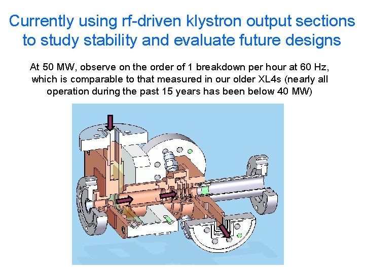 Currently using rf-driven klystron output sections to study stability and evaluate future designs At