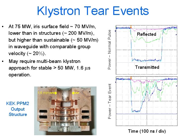  • May require multi-beam klystron approach for stable > 50 MW, 1. 6