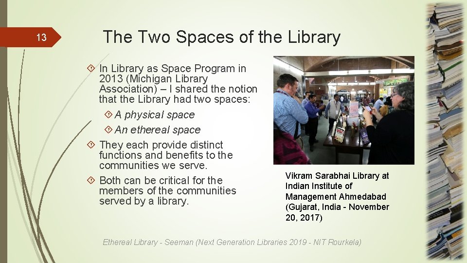 13 The Two Spaces of the Library In Library as Space Program in 2013