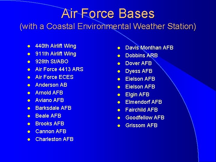 Air Force Bases (with a Coastal Environmental Weather Station) l l l l 440