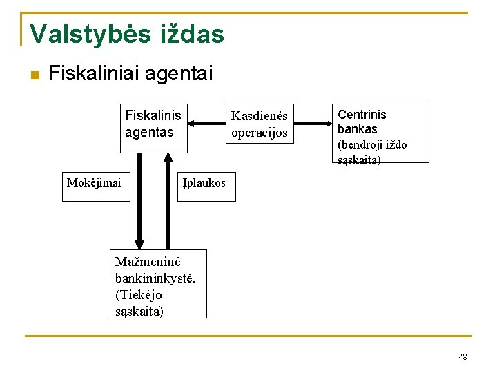 Valstybės iždas n Fiskaliniai agentai Fiskalinis agentas Mokėjimai Kasdienės operacijos Centrinis bankas (bendroji iždo