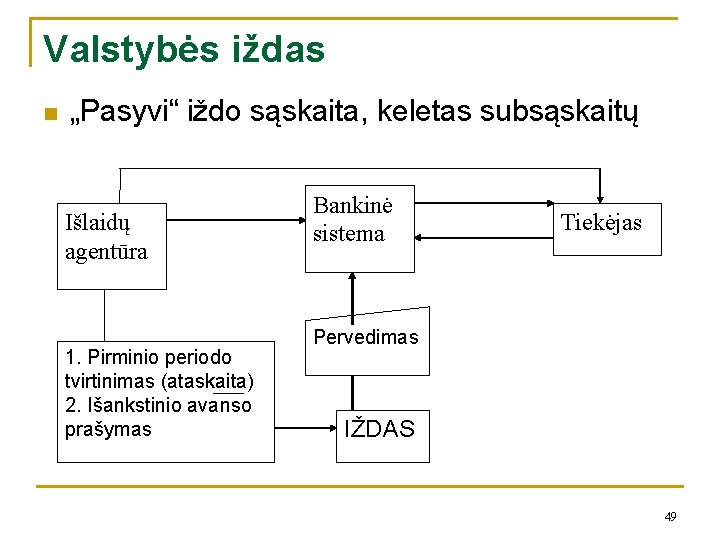 Valstybės iždas n „Pasyvi“ iždo sąskaita, keletas subsąskaitų Išlaidų agentūra 1. Pirminio periodo tvirtinimas