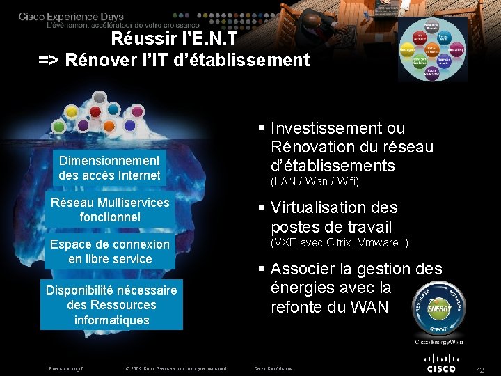 Réussir l’E. N. T => Rénover l’IT d’établissement Dimensionnement des accès Internet Réseau Multiservices