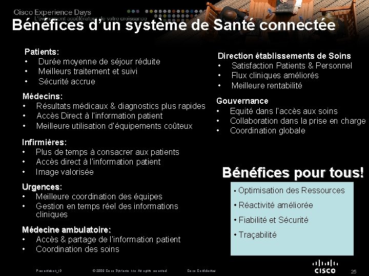 Bénéfices d’un système de Santé connectée Patients: • Durée moyenne de séjour réduite •