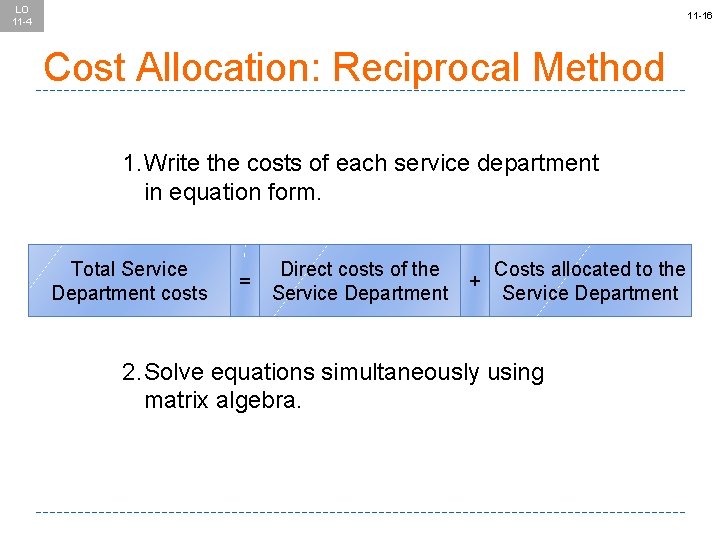 LO 11 -4 11 -16 Cost Allocation: Reciprocal Method 1. Write the costs of