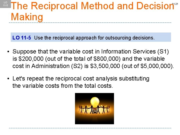 LO 11 -5 The Reciprocal Method and Decision Making 11 -21 LO 11 -5