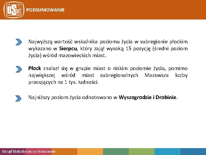 PODSUMOWANIE Najwyższą wartość wskaźnika poziomu życia w subregionie płockim wykazano w Sierpcu, który zajął