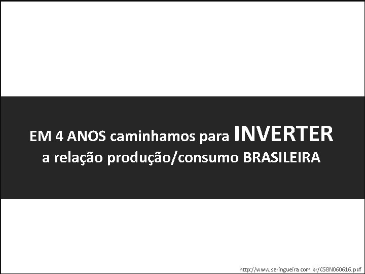 EM 4 ANOS caminhamos para INVERTER a relação produção/consumo BRASILEIRA http: //www. seringueira. com.