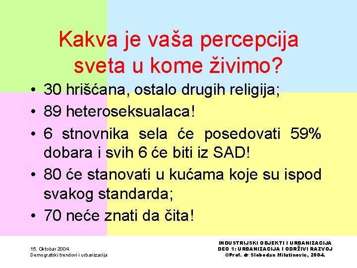 Kakva je vaša percepcija sveta u kome živimo? • 30 hrišćana, ostalo drugih religija;