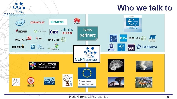 Who we talk to New partners Maria Girone, CERN openlab 12 